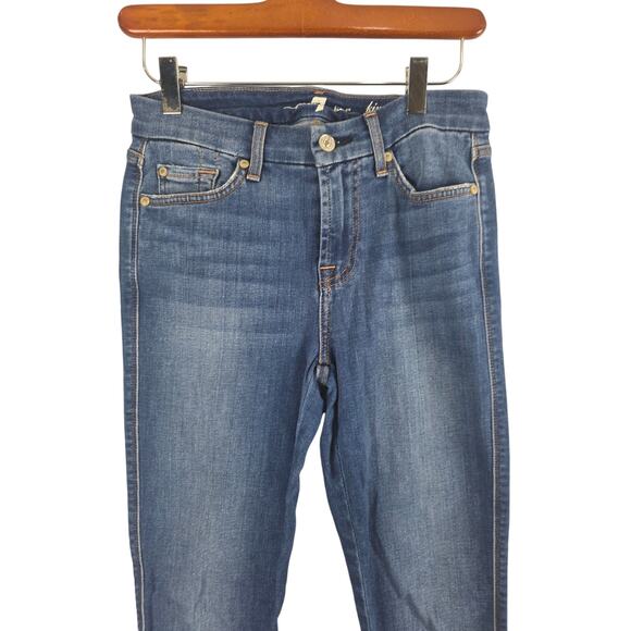 7 For All Mankind Kimmie Crop Jeans 26 Womens Mid Rise Raw Hem Medium Wash - Picture 2 of 7